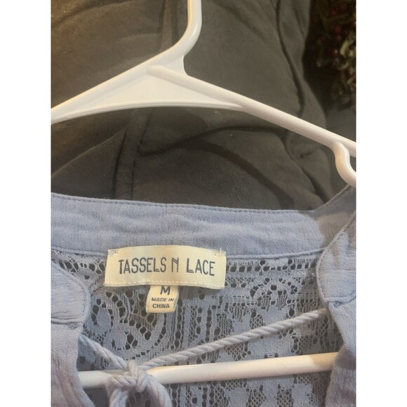 Tassels N Lace. Women’s blue Embroided tank top With ties And Tassles.M. B43 - Picture 3 of 4